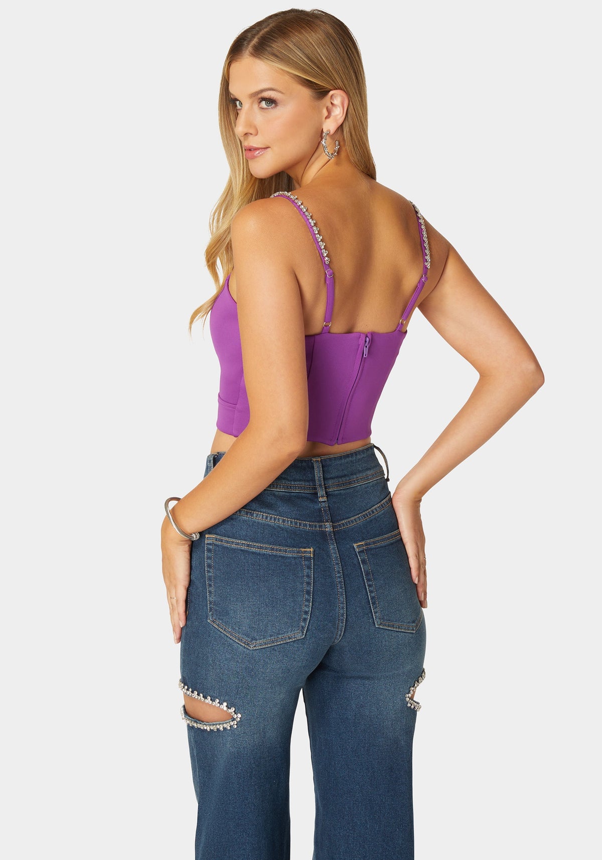 Bebe Rhinestone Trim Sleeveless Knit Top