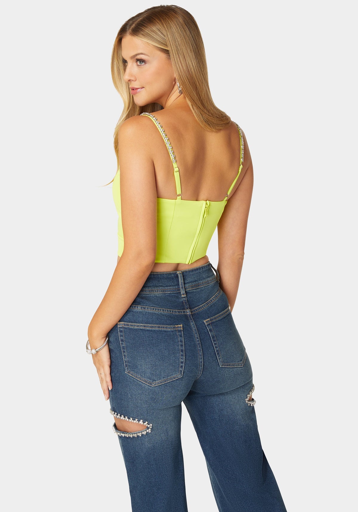 Bebe Rhinestone Trim Sleeveless Knit Top