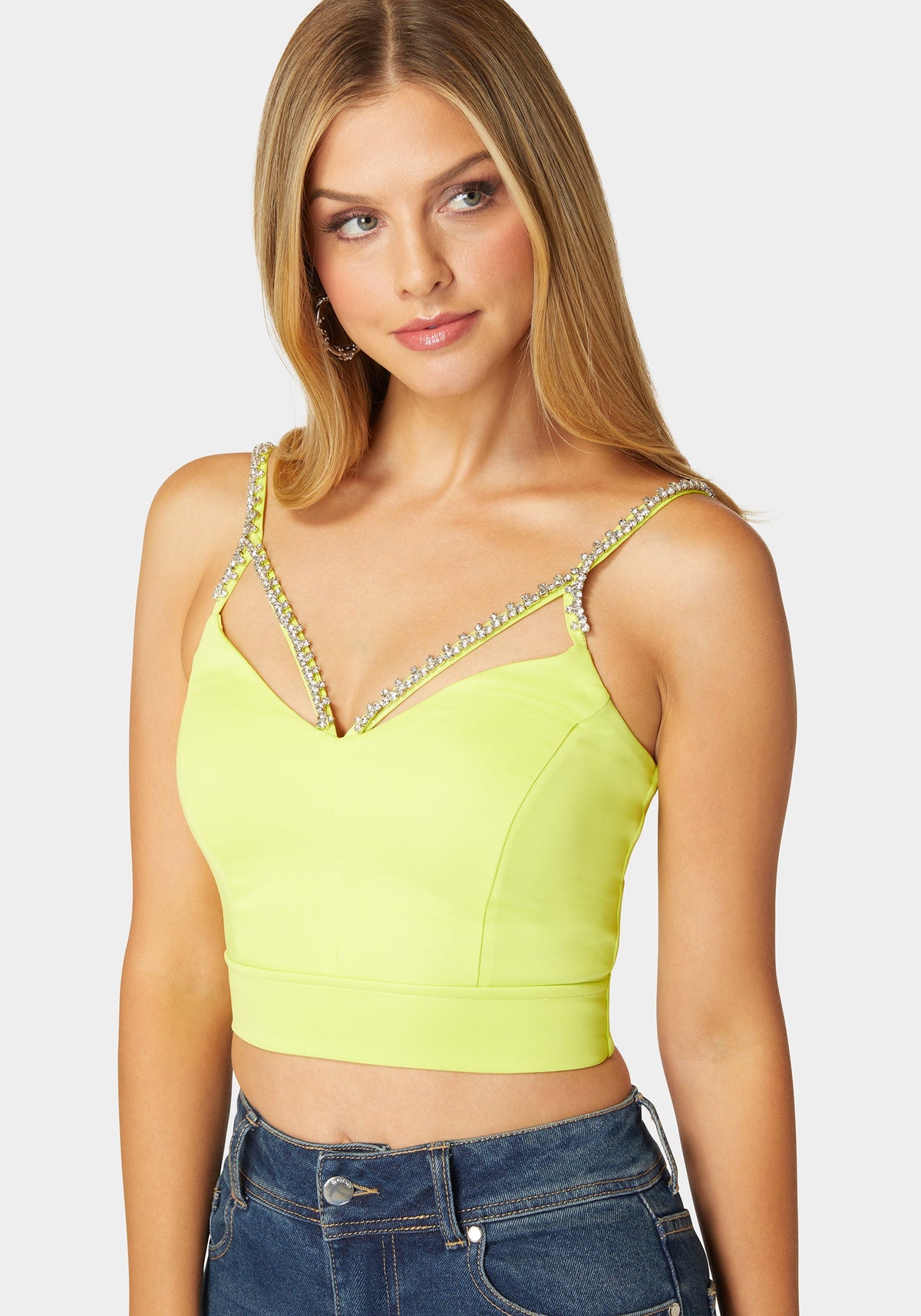 Bebe Rhinestone Trim Sleeveless Knit Top