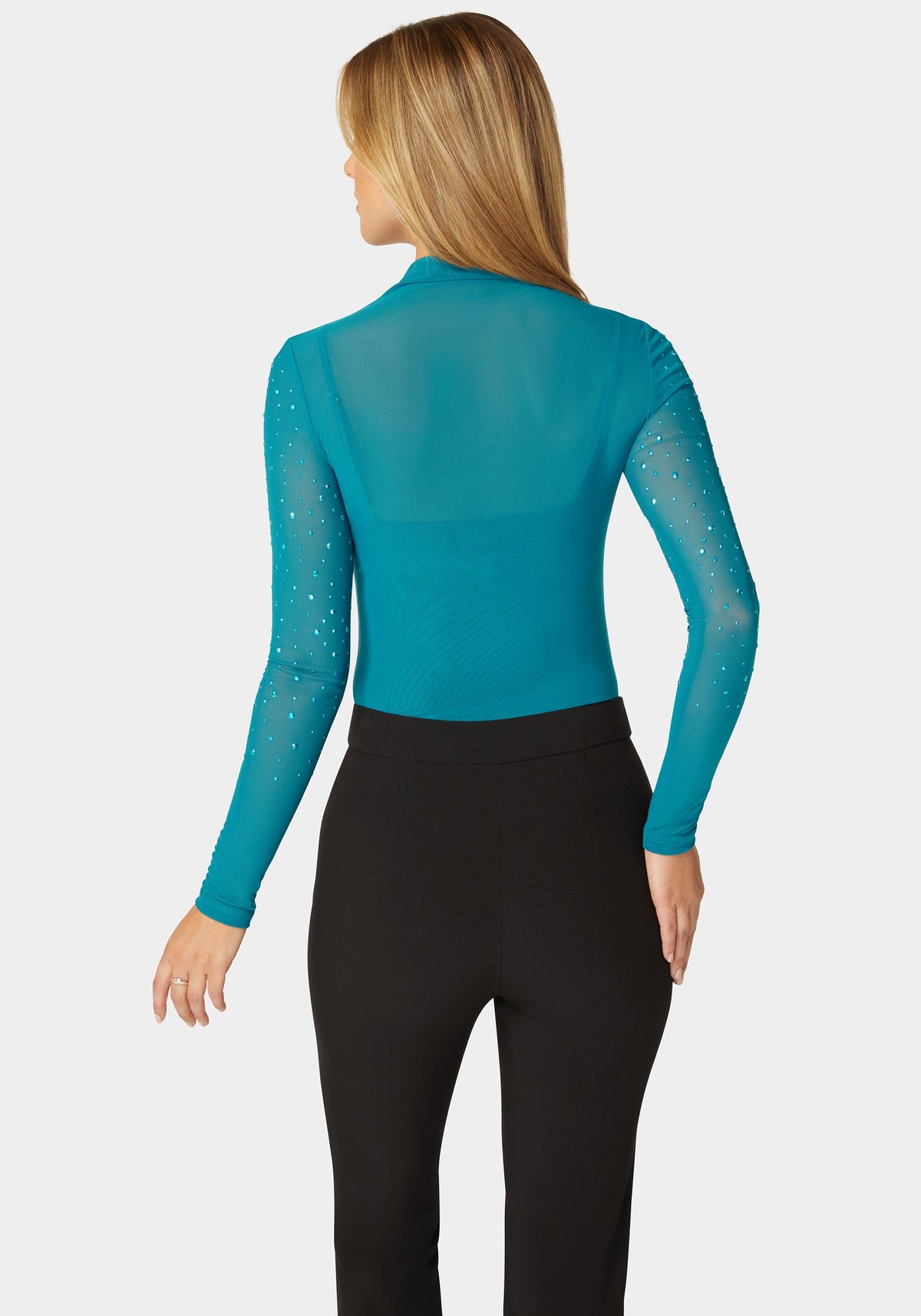 Bebe Rhinestone Embellished Mesh Top and Cami
