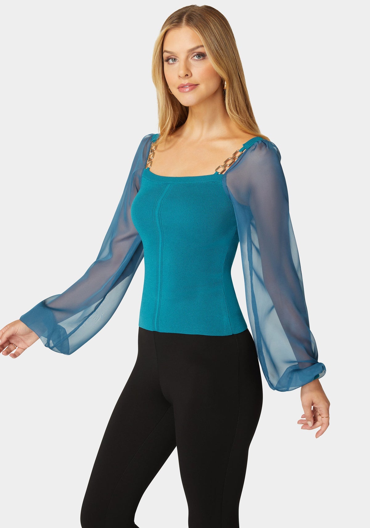 Bebe Chiffon Combo Balloon Sleeve Sweater