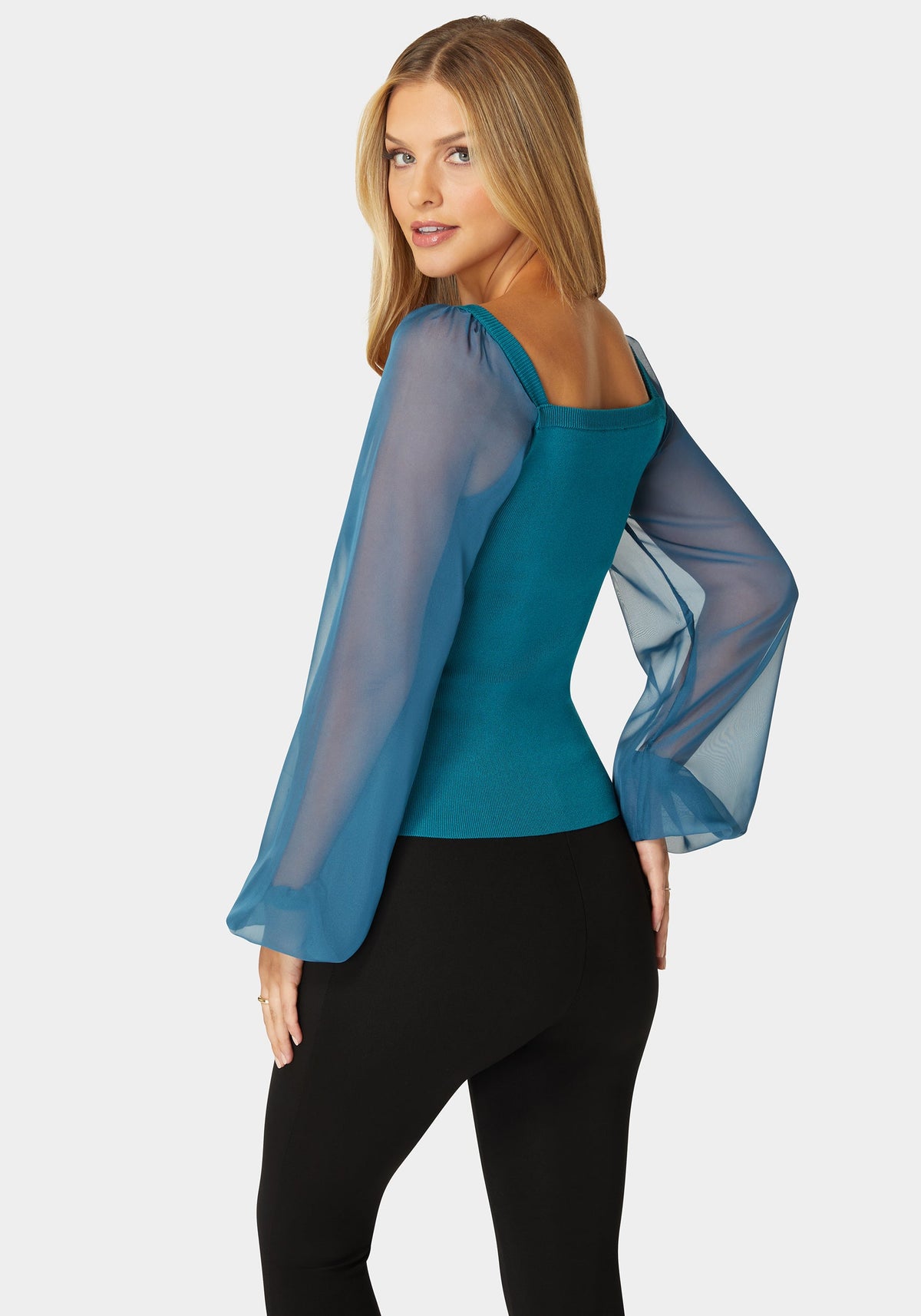Bebe Chiffon Combo Balloon Sleeve Sweater