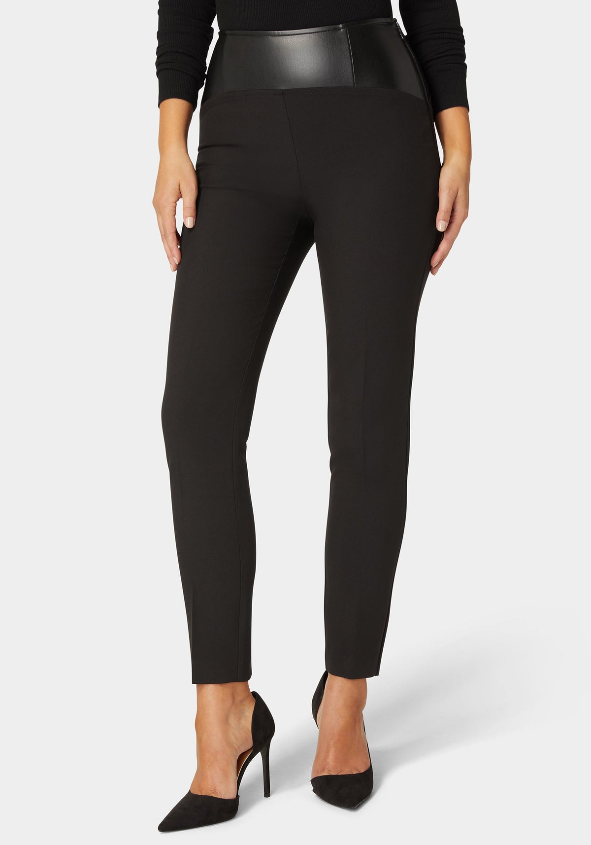 Bebe Vegan Leather Yoke Slim-Leg Trousers