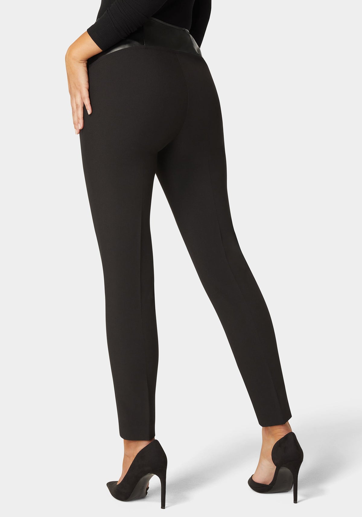 Bebe Vegan Leather Yoke Slim-Leg Trousers