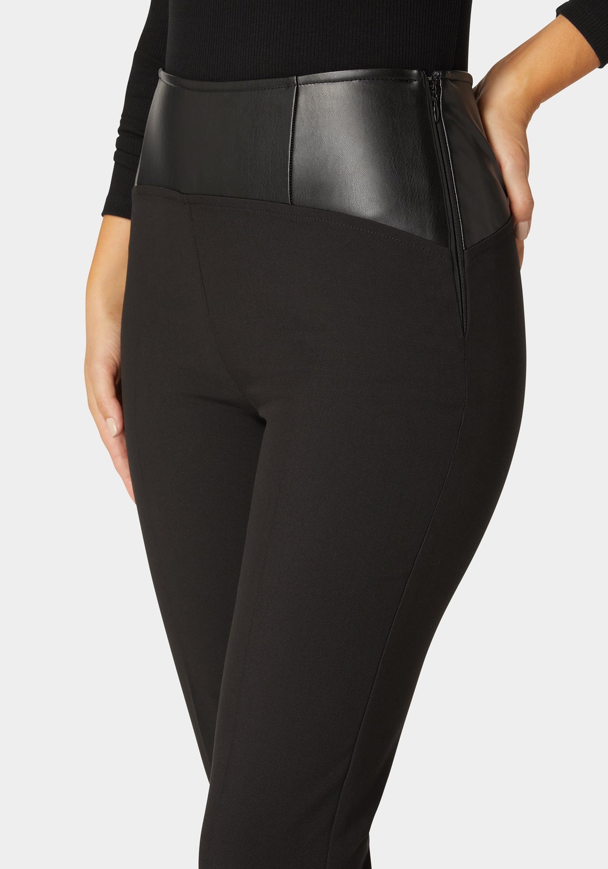 Bebe Vegan Leather Yoke Slim-Leg Trousers