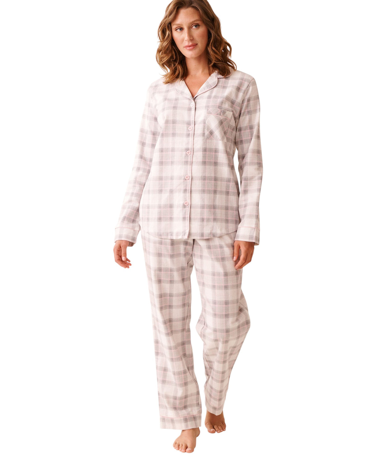 La Vie En Rose Grey Plaid Flannel PJ Set