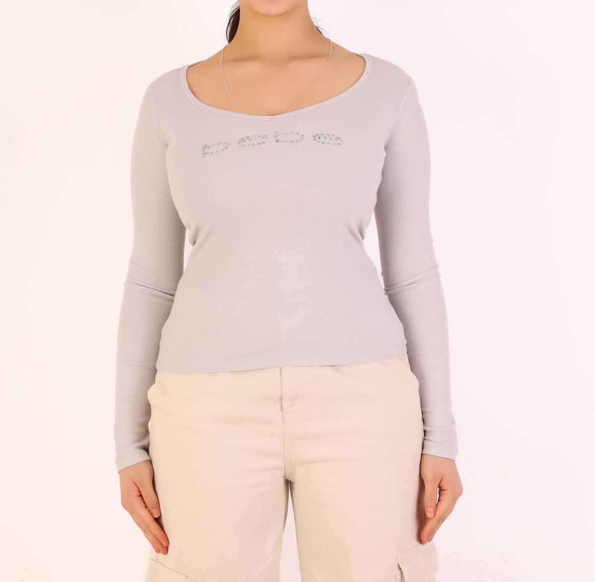 Bebe Rhinestone Embellished Long Sleeve Top