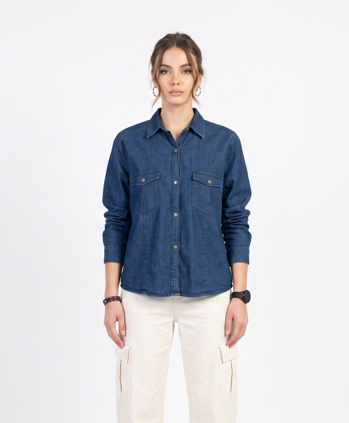 Women'S Denim Button-Up Shirt - Blue