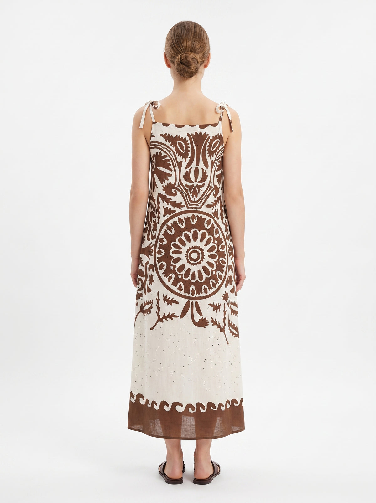 Women'S Printed Sleeveless Maxi Dress - Brown