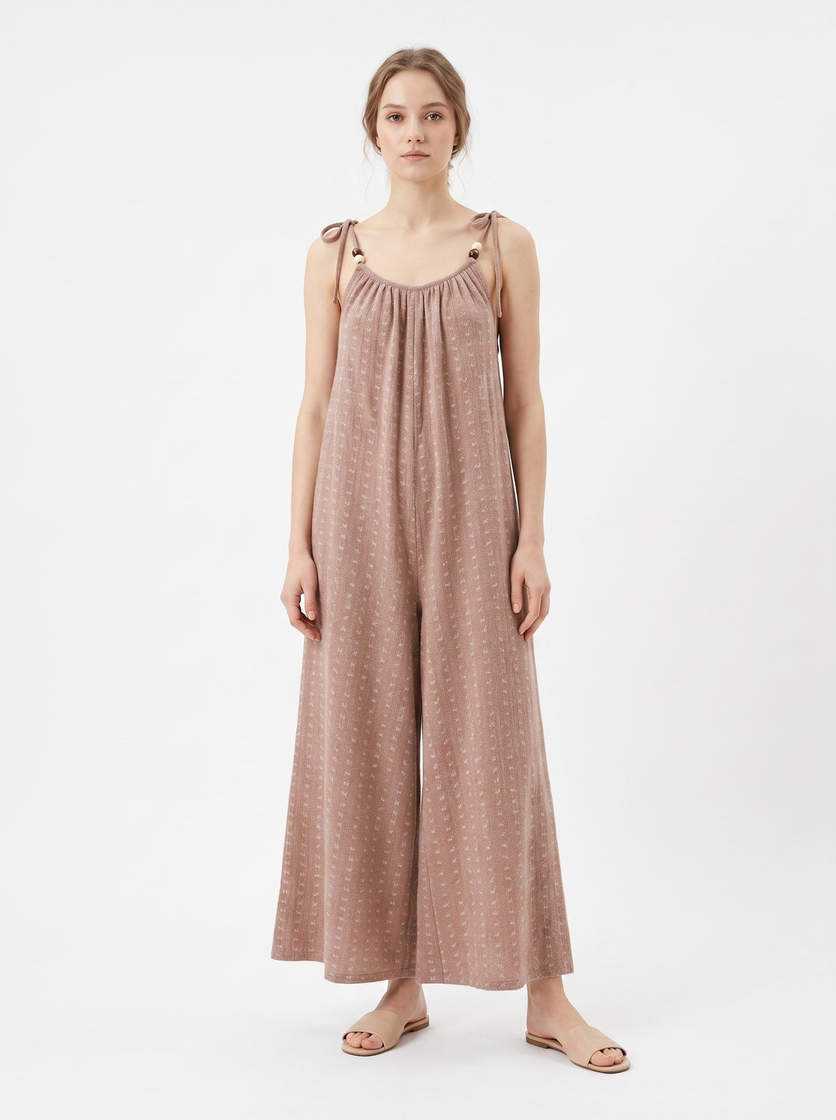 Women'S Taupe Sleeveless Wide-Leg Jumpsuit - Beige