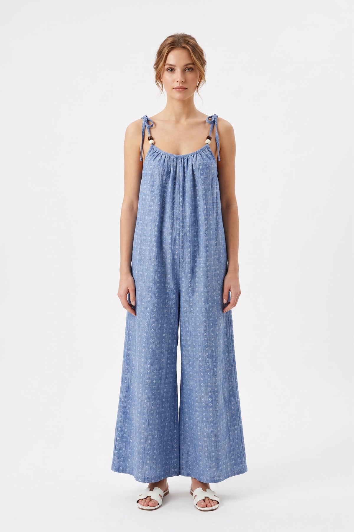 Women'S Blue Sleeveless Wide-Leg Jumpsuit - Blue