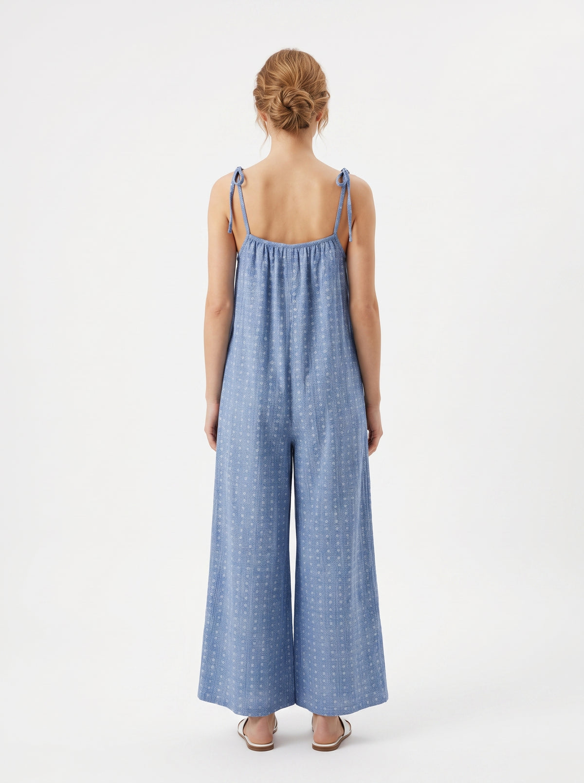 Women'S Blue Sleeveless Wide-Leg Jumpsuit - Blue