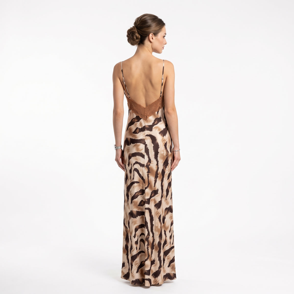 Women'S Brown Animal Print Maxi Dress - Brown