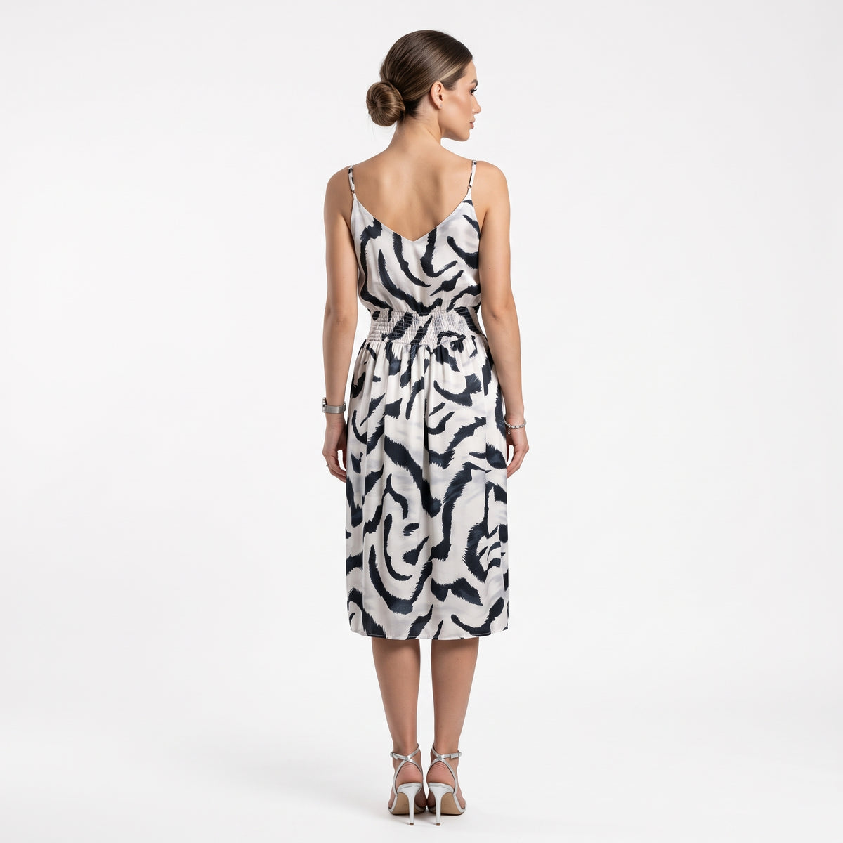 Women'S Zebra Print Midi Dress - Black