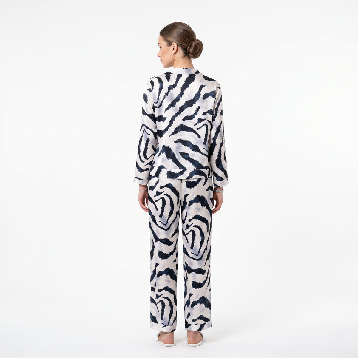Women'S Zebra Print Long-Sleeve Jumpsuit - Black