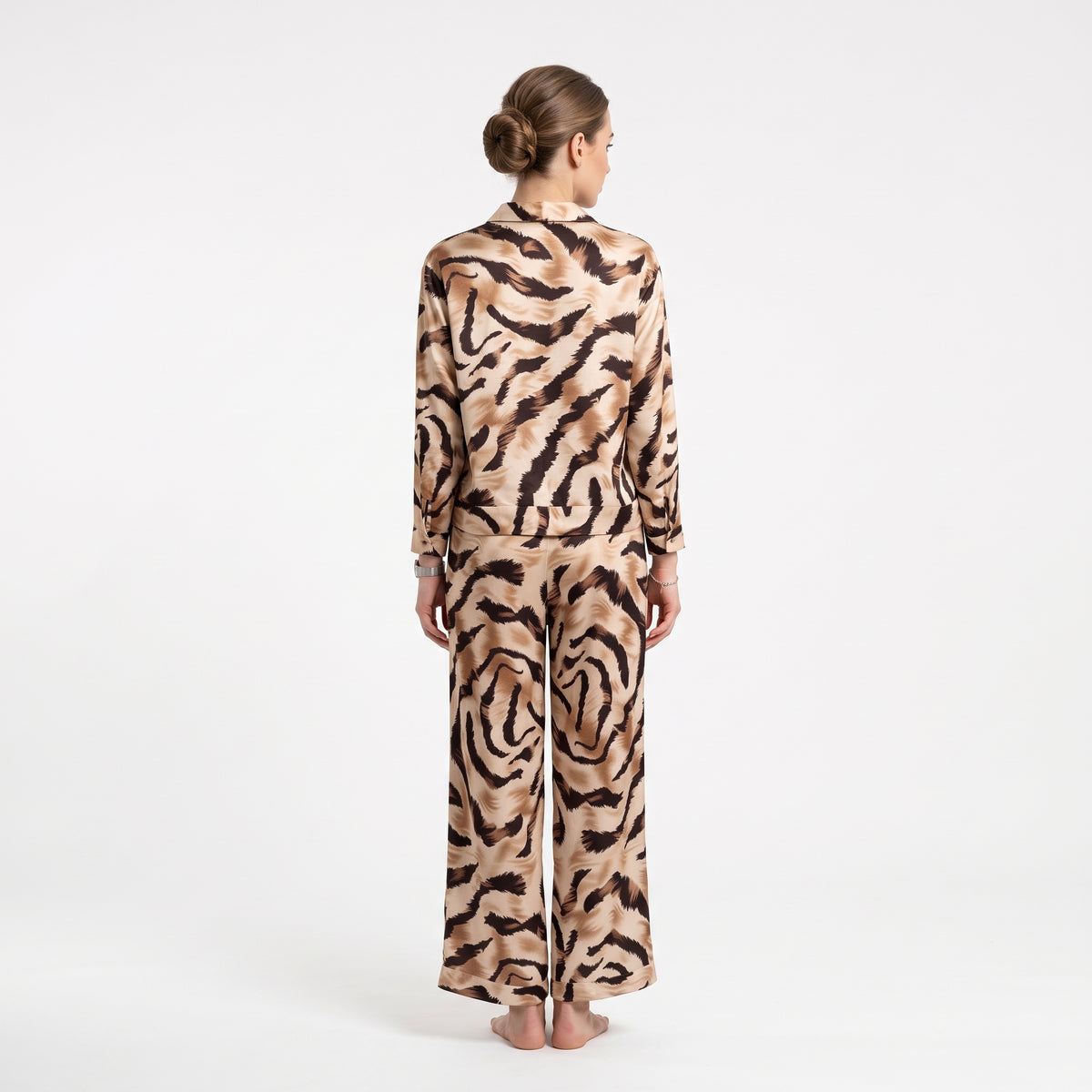 Women'S Brown Animal Print Long-Sleeve Jumpsuit - Brown