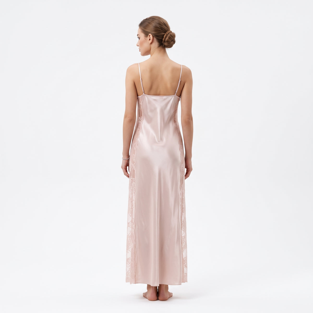 Women'S Champagne Satin Maxi Slip Dress - Beige