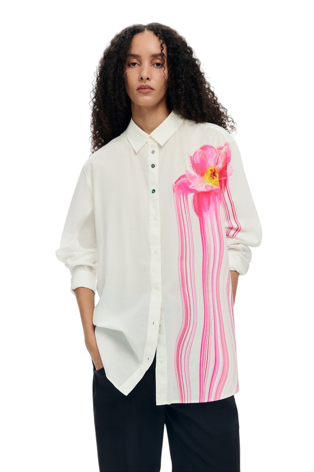 Desigual Oversize-cut shirt in a solid color with a large flower print