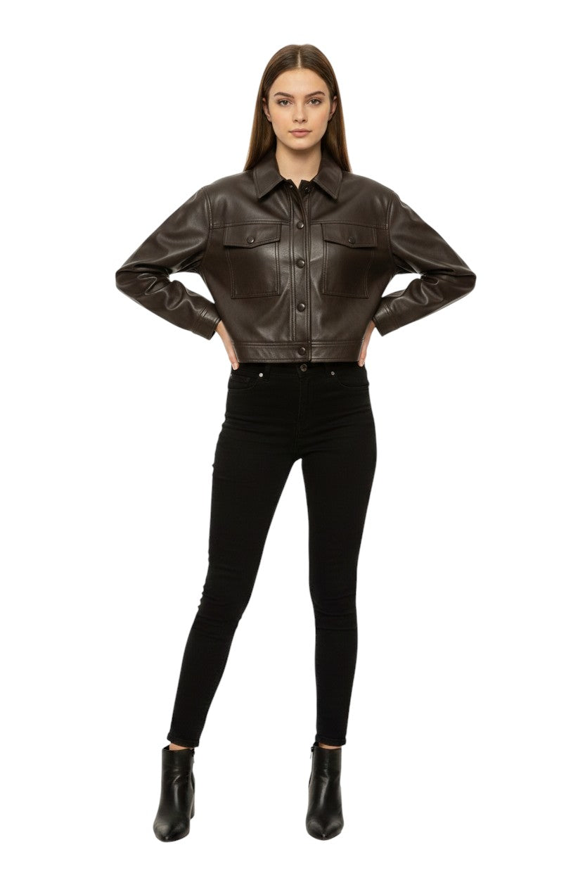 BSB Crop leather look jacket front button closure