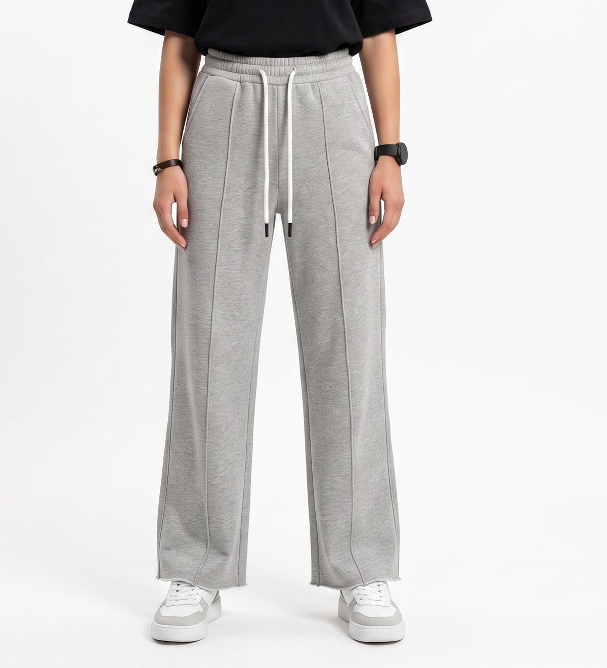 Women'S Light Gray Wide-Leg Pants - Grey