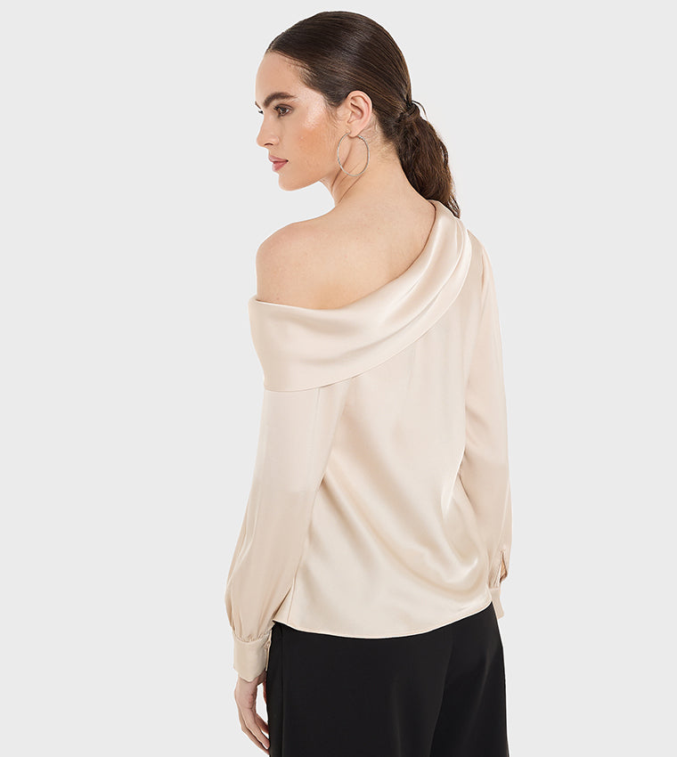 BCBGMAXAZARIA Draped Asymmetric Neck Satin Top For Women