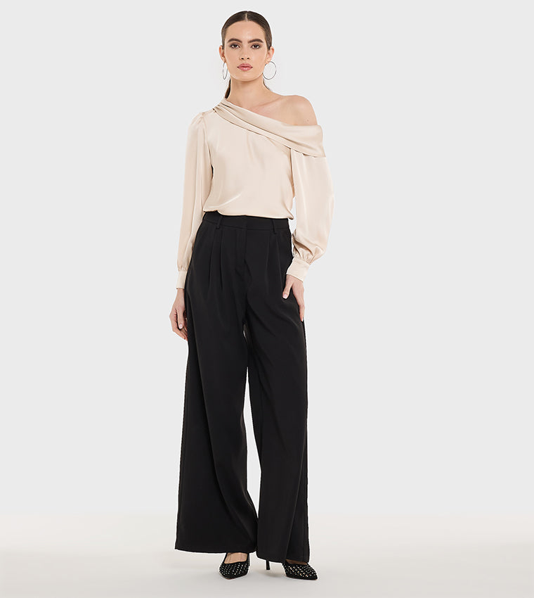 BCBGMAXAZARIA Draped Asymmetric Neck Satin Top For Women