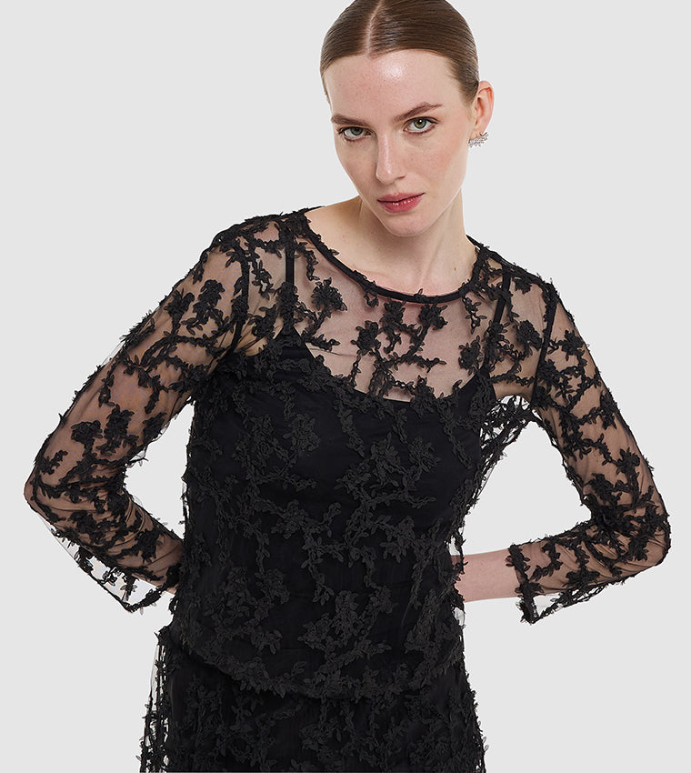 BCBGMAXAZARIA Embroidered Crew Neck Lined Top For Women