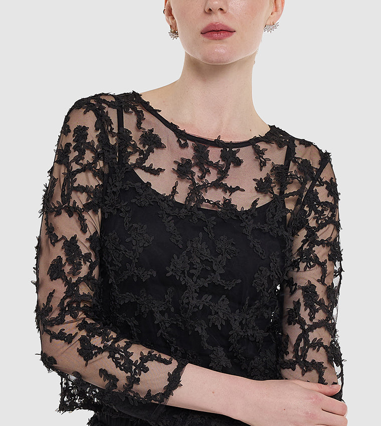 BCBGMAXAZARIA Embroidered Crew Neck Lined Top For Women