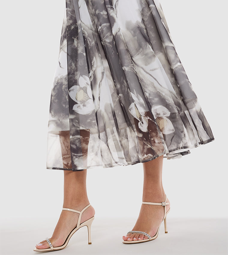 BCBGMAXAZARIA Patterned Elastic Waist Flared Midi Skirt For Women
