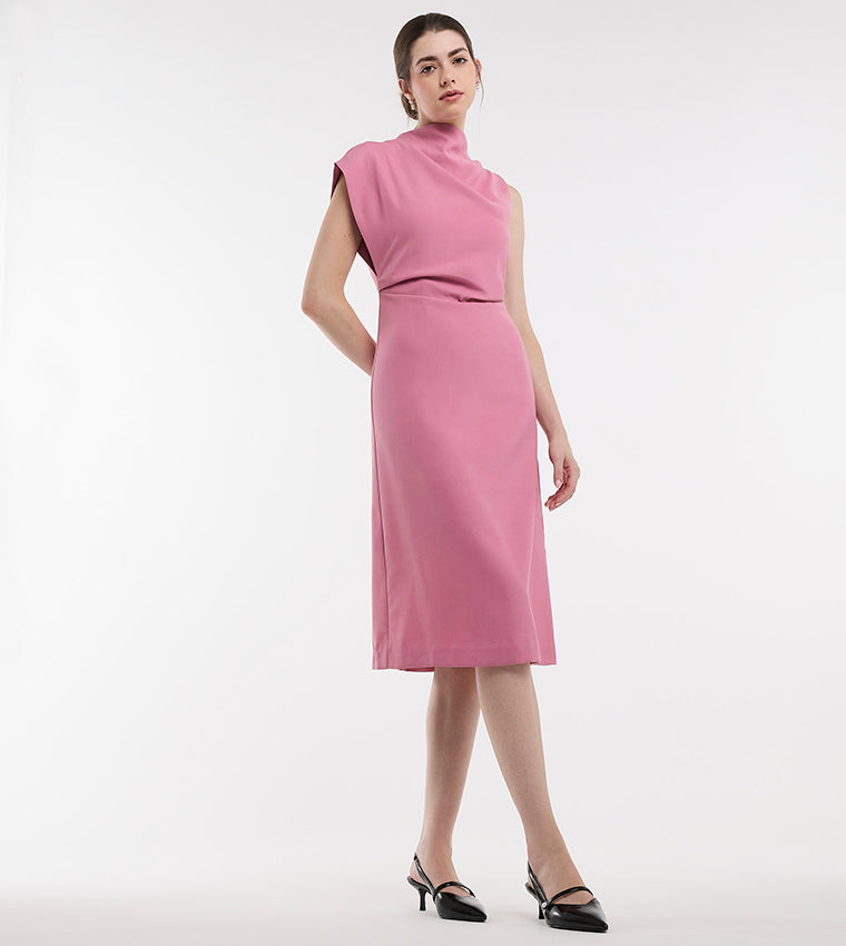 BCBGMAXAZARIA Solid High Neck Midi Dress For Women