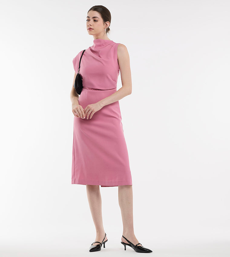 BCBGMAXAZARIA Solid High Neck Midi Dress For Women