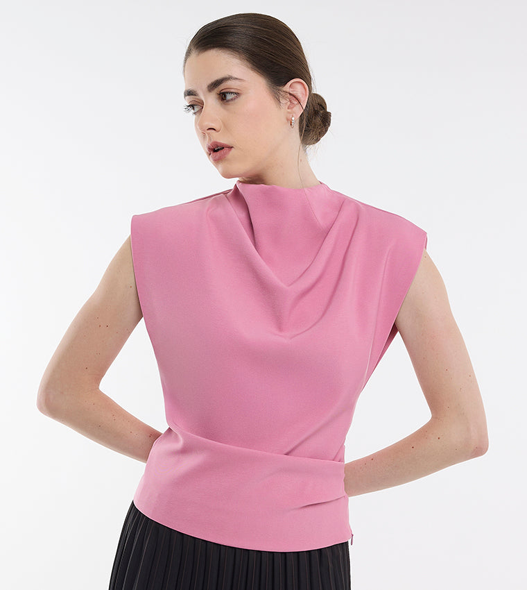 BCBGMAXAZARIA Solid High Neck Extended Sleeves Top For Women
