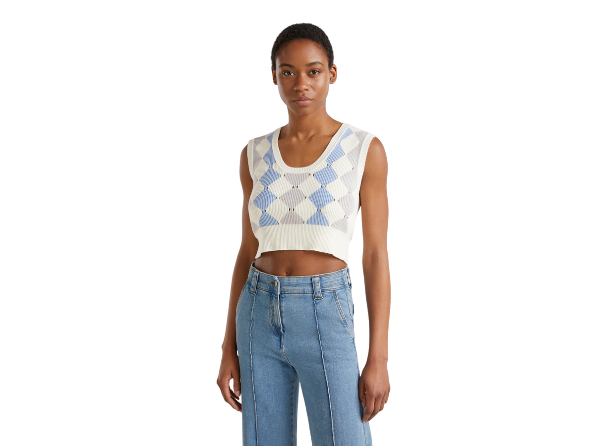 Benetton Cropped Vest With Diamond Inlay