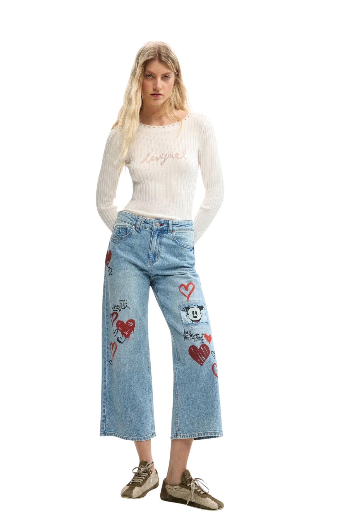 Desigual Straight-cut denim pants with a Mickey Mouse™ print
