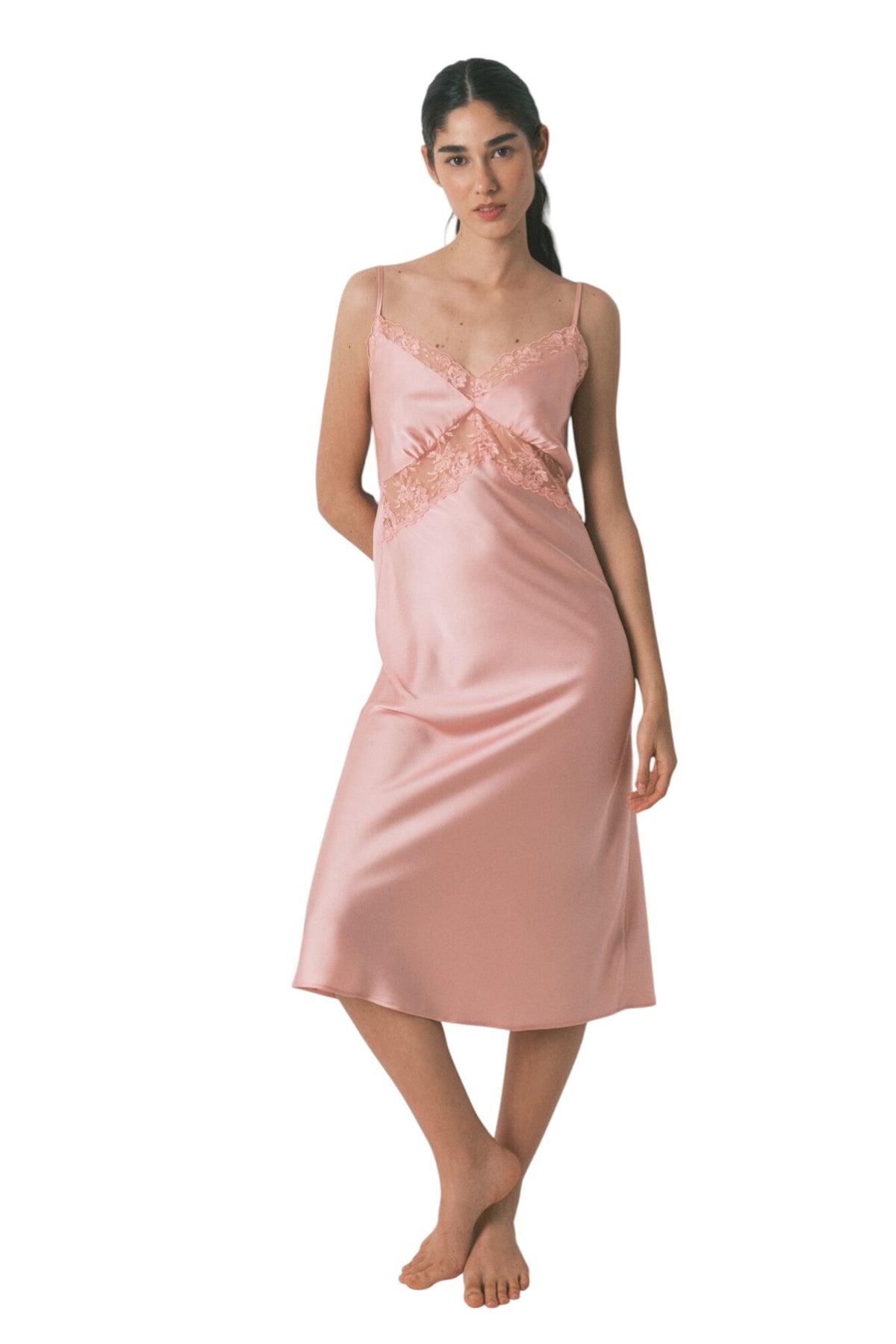 Women Secret satin and lace midi nightgown