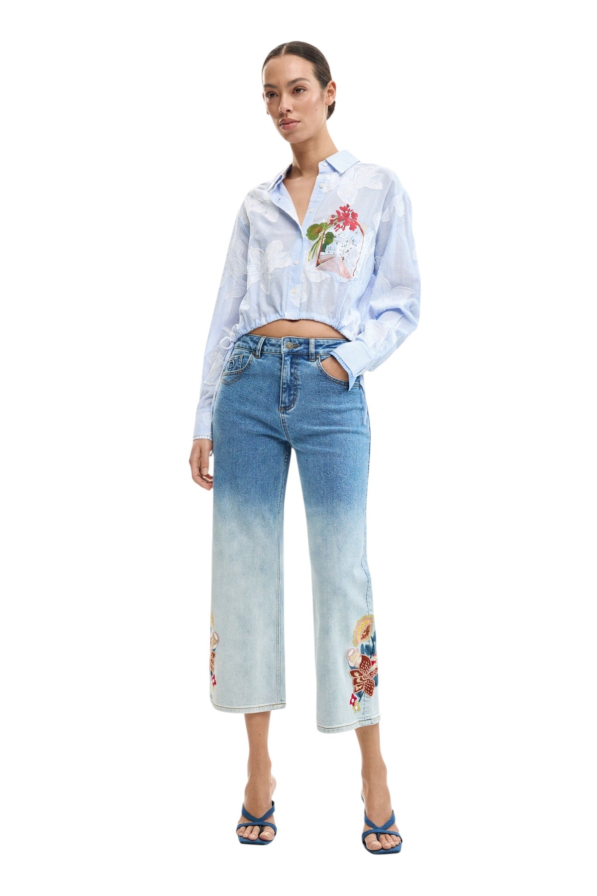 Desigual Culotte-style denim trousers with a color gradient effect