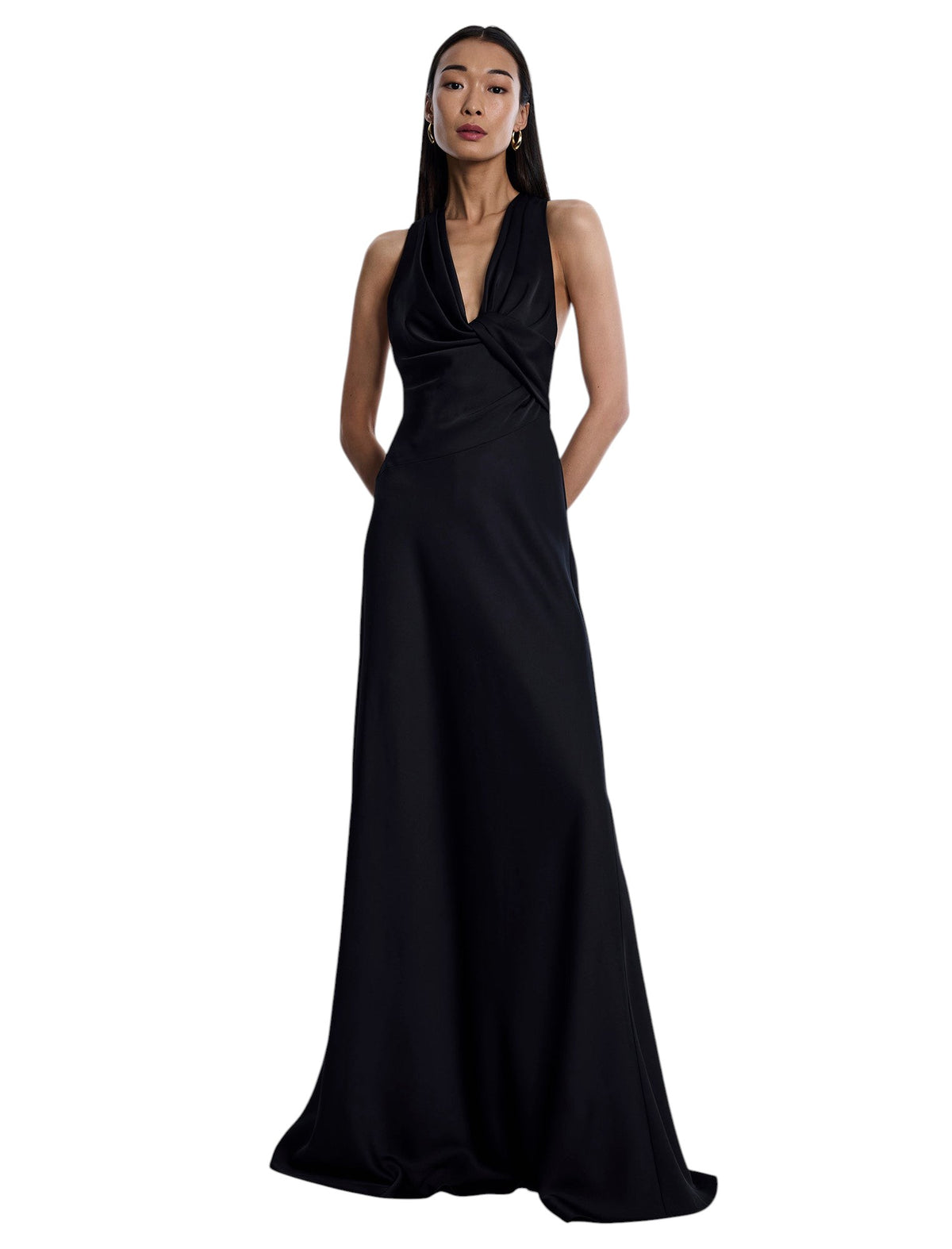 BCBGMAXAZARIA Cowl Neck Halter Gown