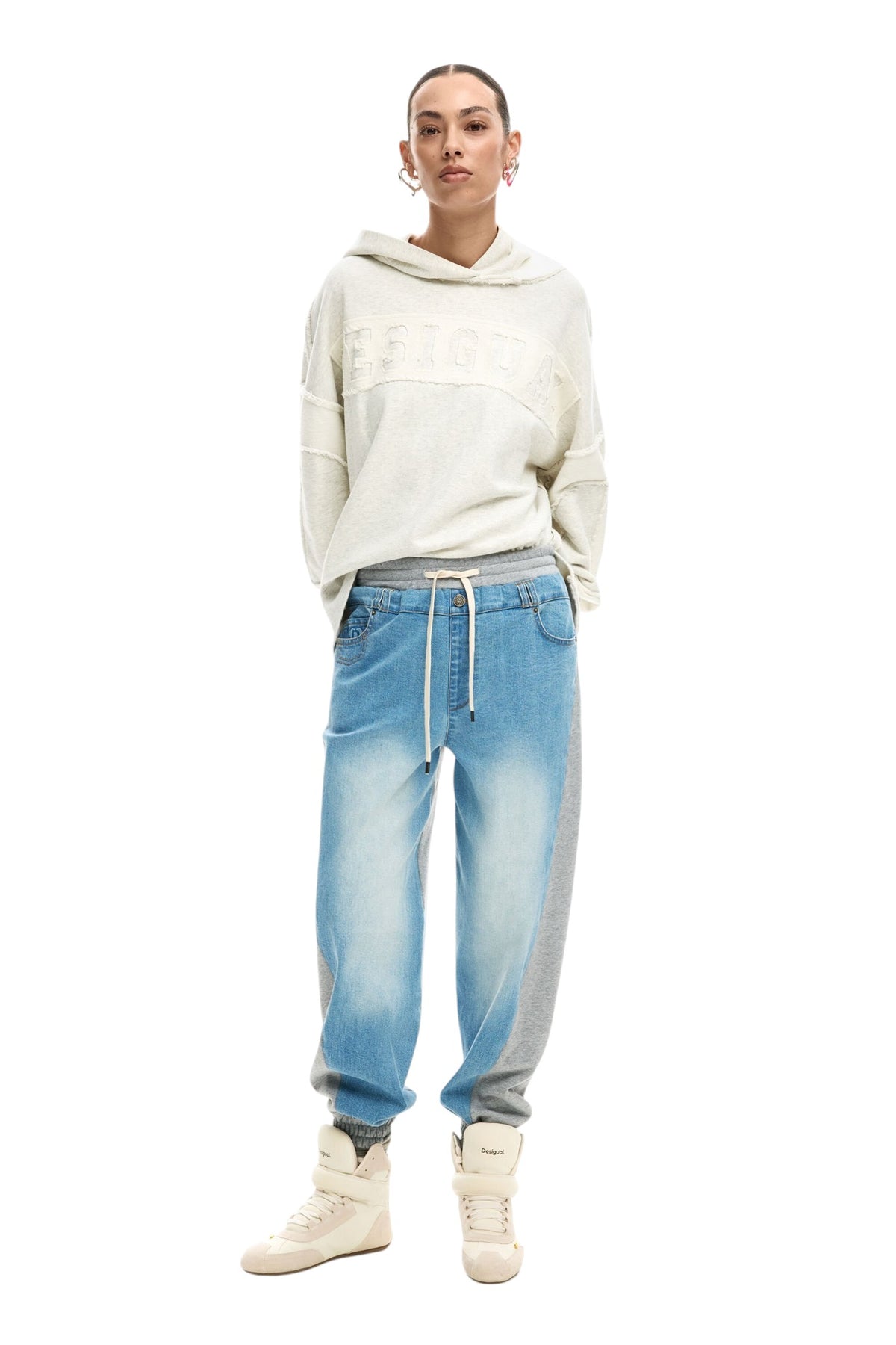 Desigual Jogger-style denim trousers with elasticated waistband