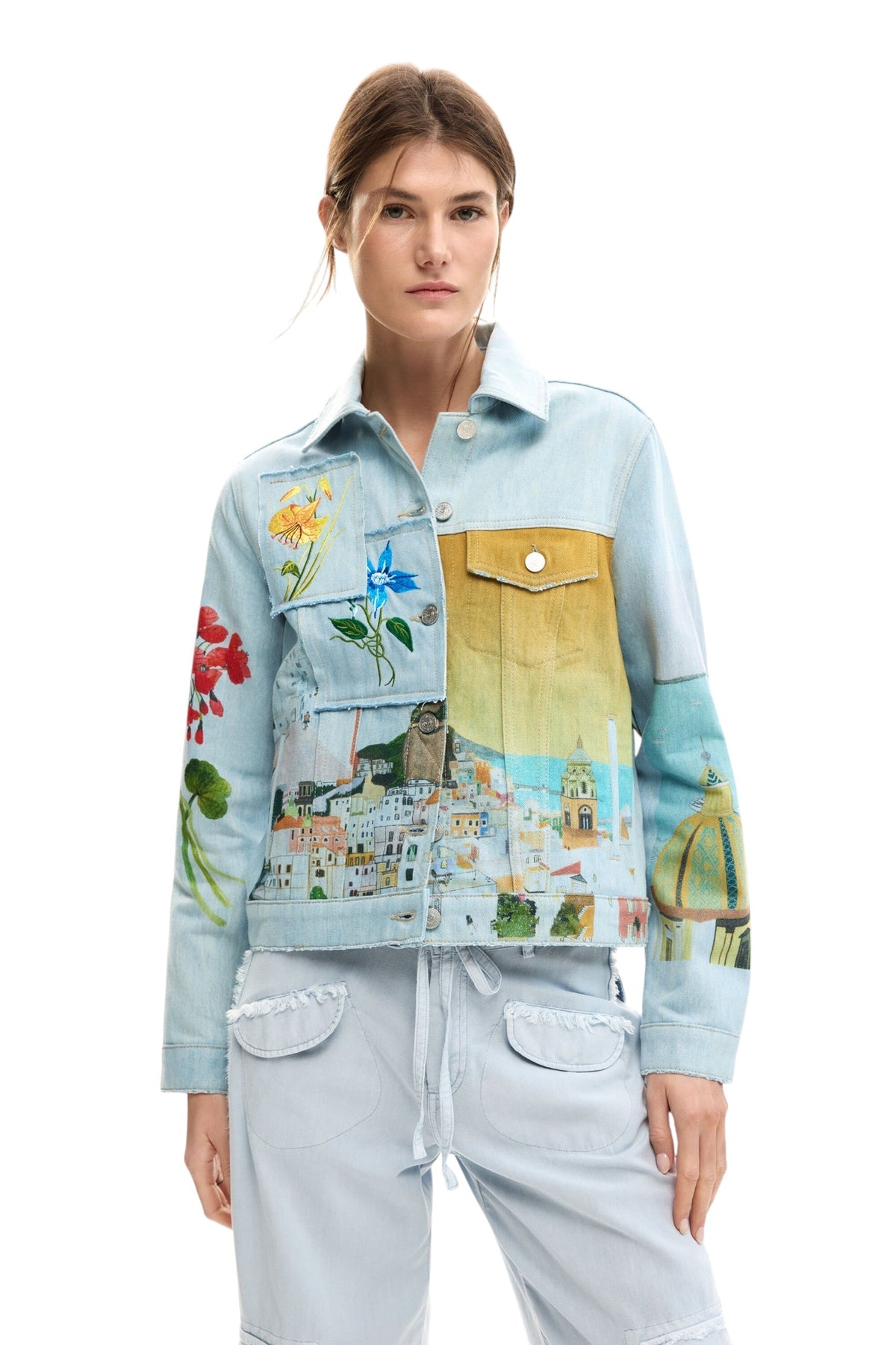 Desigual Regular-fit denim jacket with embroidered patches