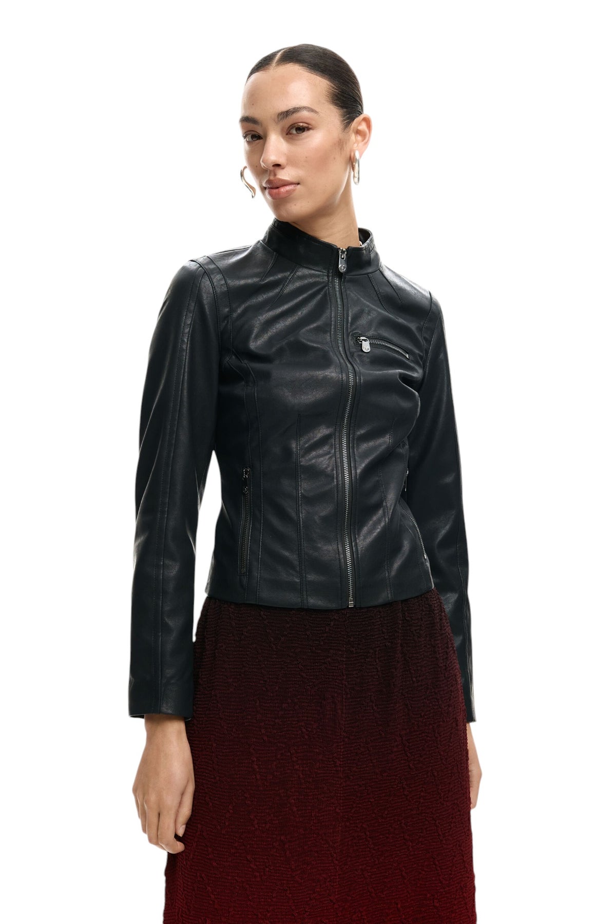 Desigual Jacket in leather-effect, fitted to the body, with Mao collar zip fastening
