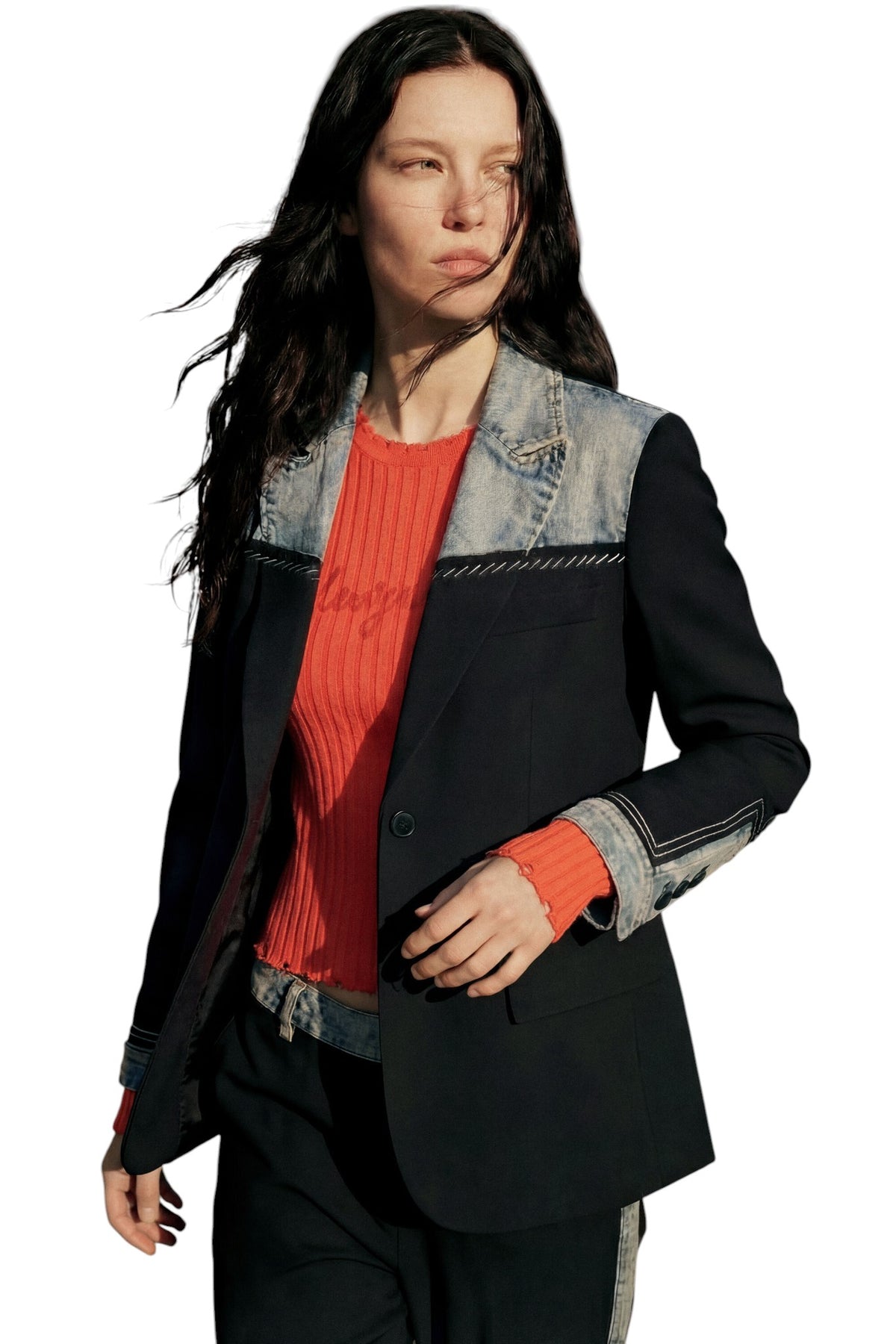 Desigual Blazer made of mixed fabrics with collar sleeve hems and upper part