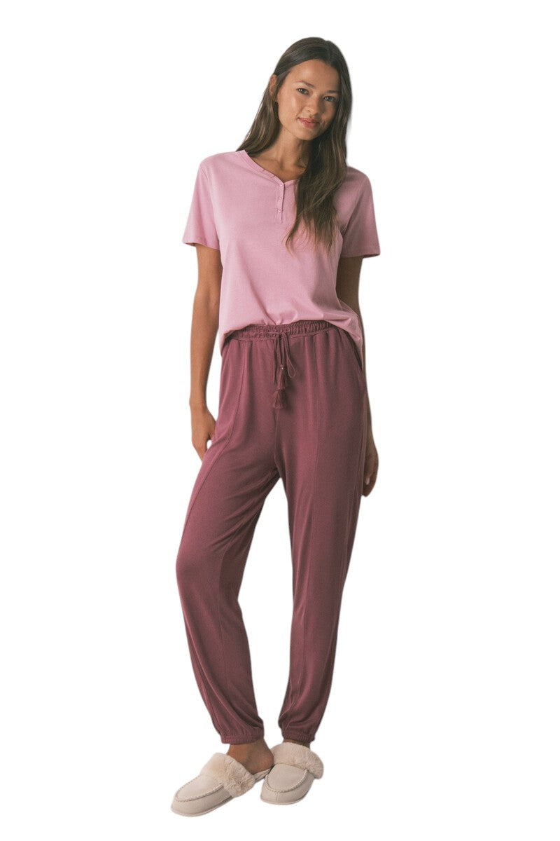 Women Secret Long soft knit trousers in burgundy