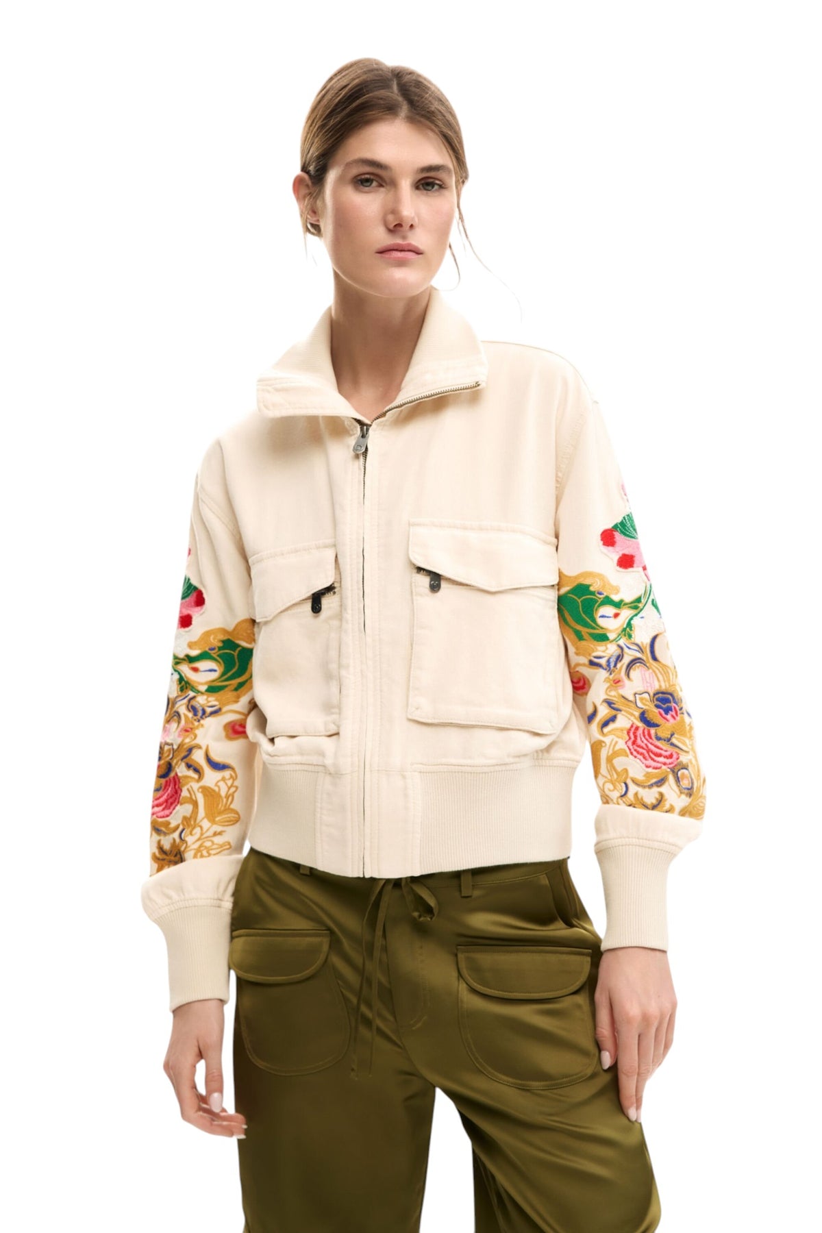 Desigual Jacket with chest pockets, flower patch-style appliqués