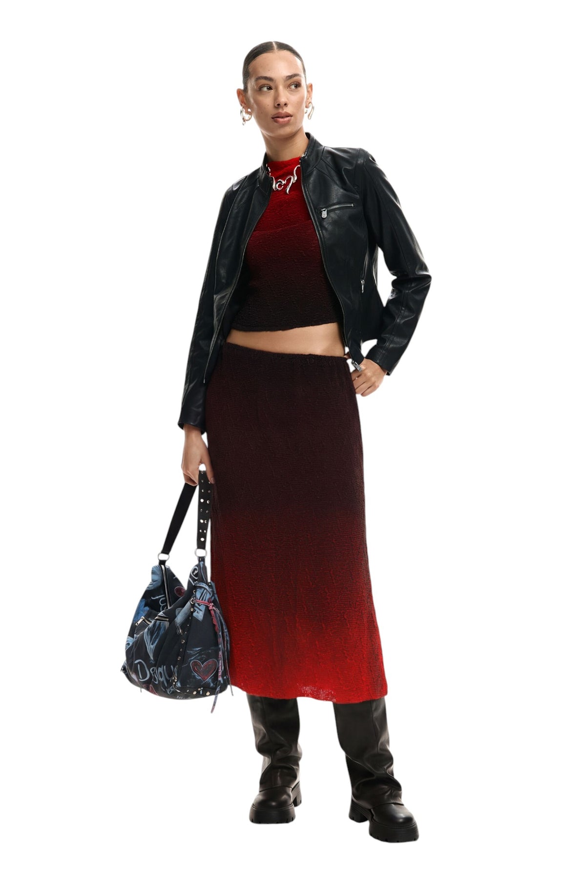 Desigual midi-cut skirt with elastic waistband textured print