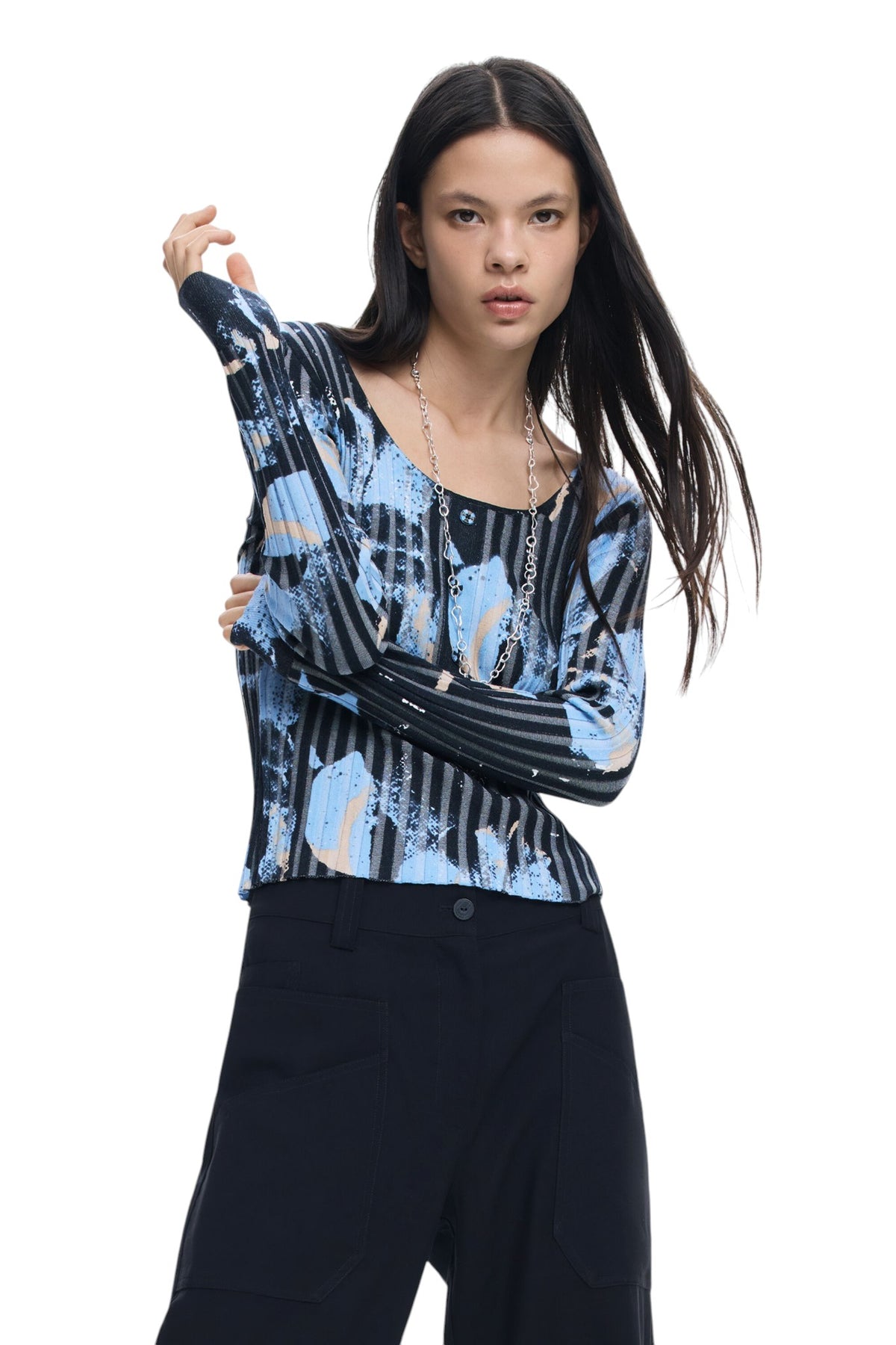 Desigual Fine sweater with open neckline, V-neck with three buttons
