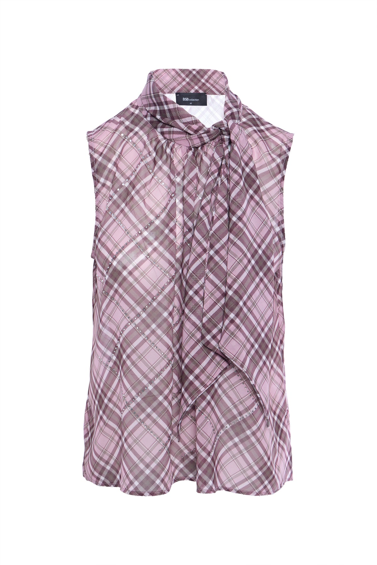 BSB Sleeveless checkered blouse with bow regular fit