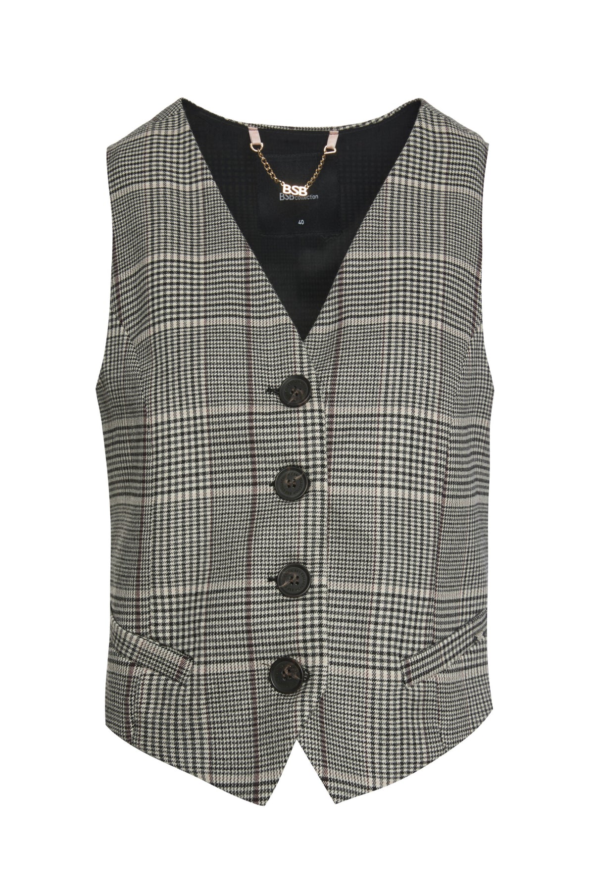 BSB Plaid vest with V neckline