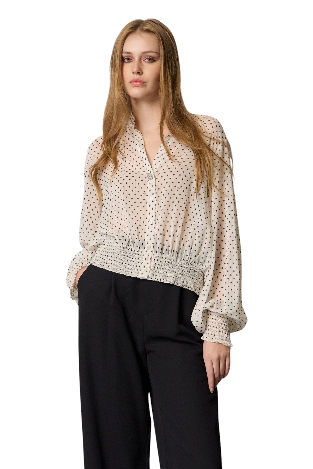 BSB Polka dot shirt with long sleeves and shirring