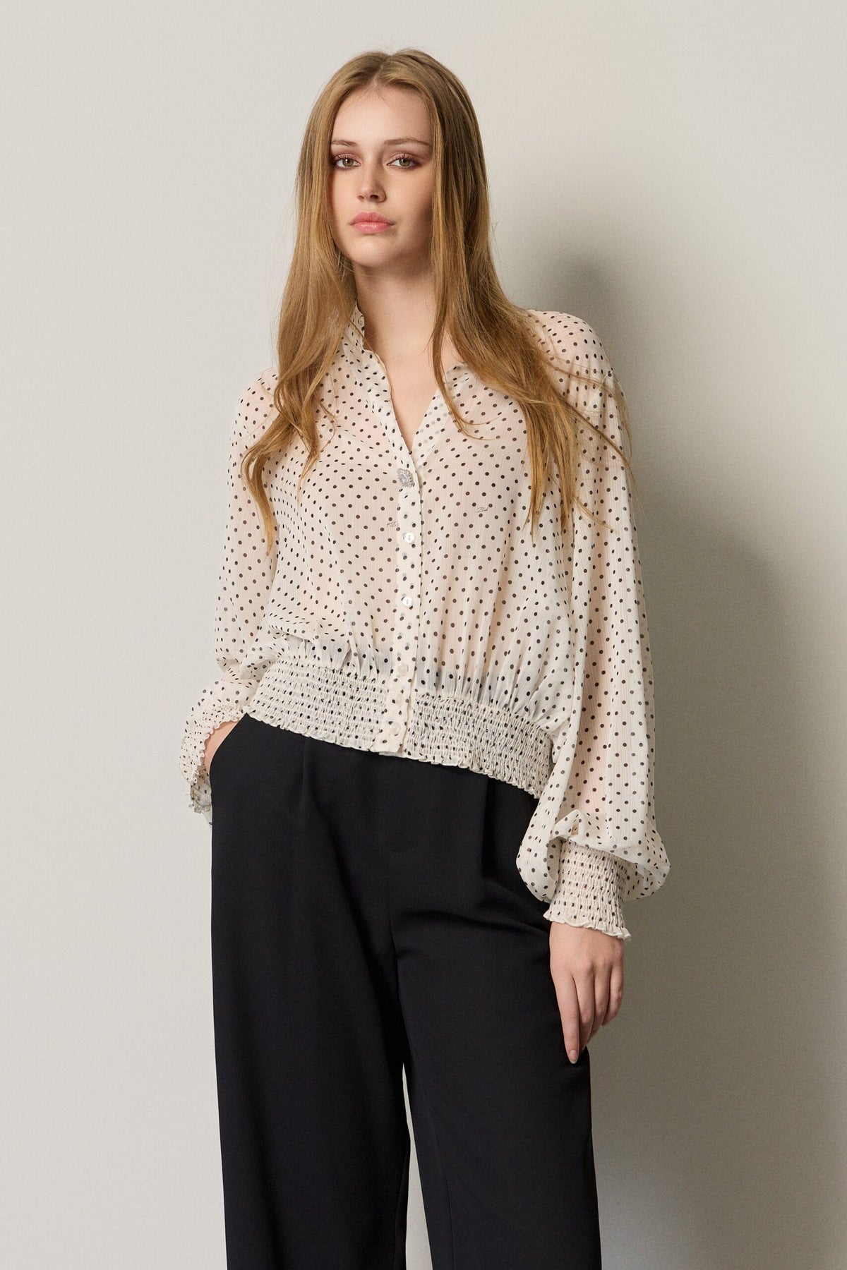 BSB Polka dot shirt with long sleeves and shirring