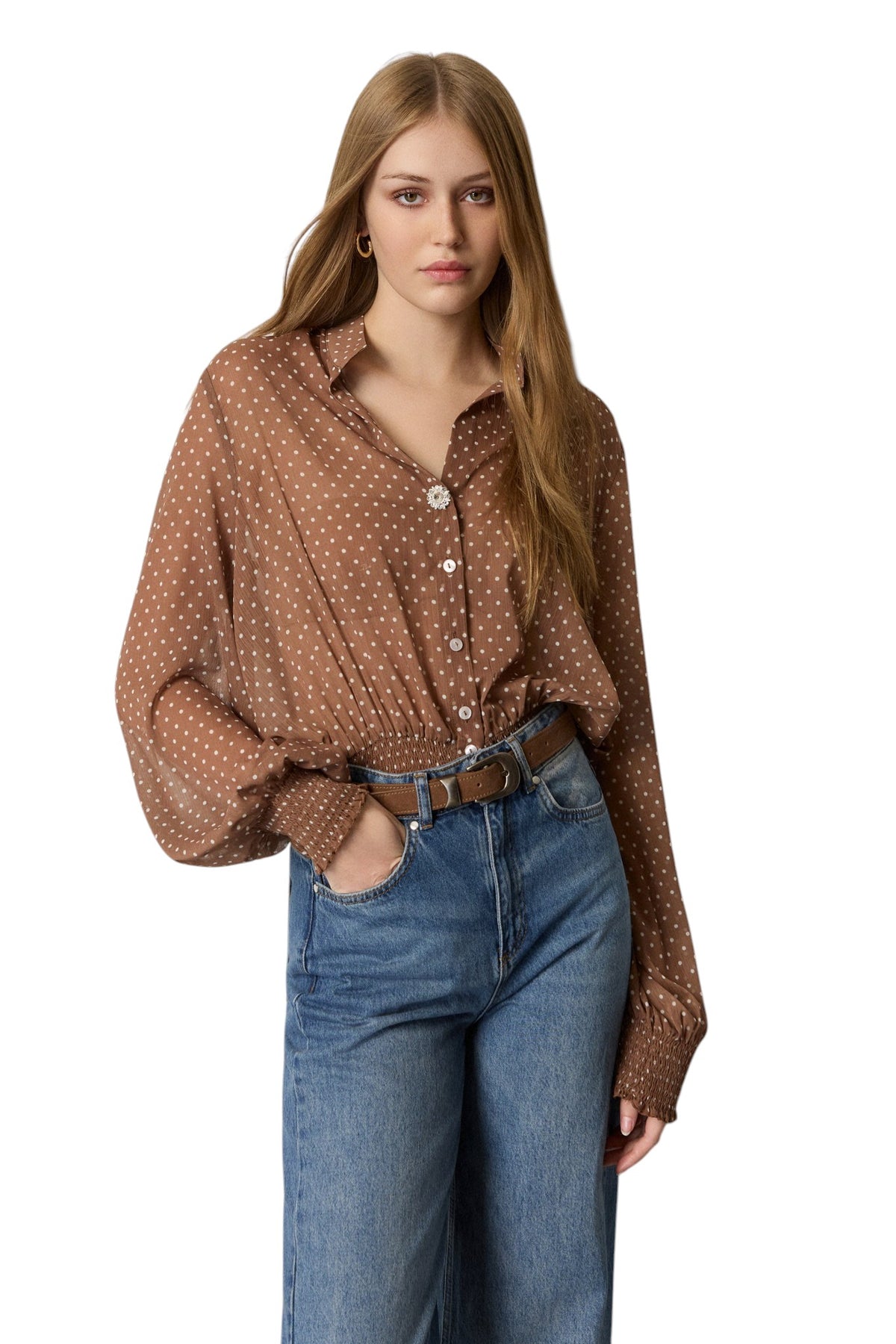 BSB Polka dot shirt with long sleeves and shirring